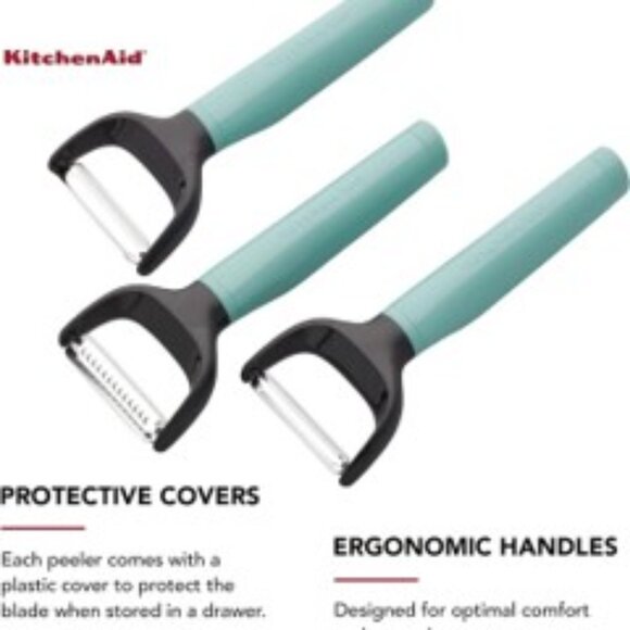 KitchenAid Kitchen Aid 3-piece Peeler Set + Protective Covers Aqua Sky Blue NWT - Picture 7 of 8